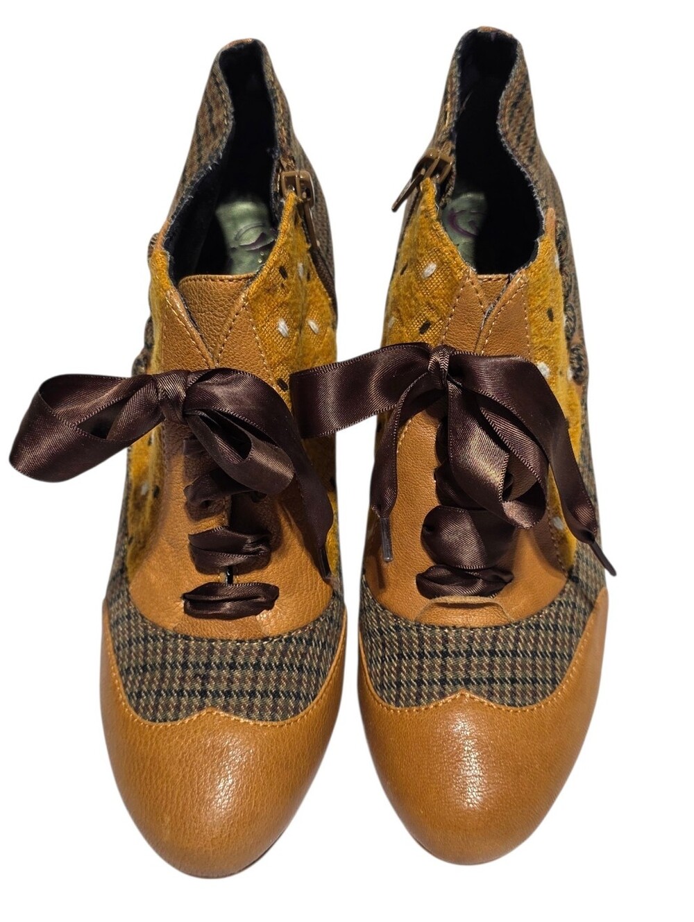 POETIC LICENSE "BETSEY'S BUTTONS" TWEED LACE-UP HEELED OXFORD ANKLE BOOTIES SZ7 - Picture 5 of 14